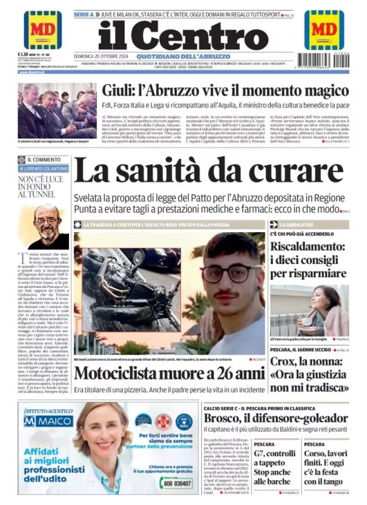 Prima-pagina-il centro-oggi-edizione-del-2024-10-20